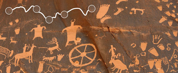 Petroglyphs with navigation route
