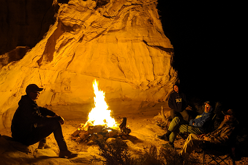 Campfire in an alcove in the San Rafael Swell, Utah