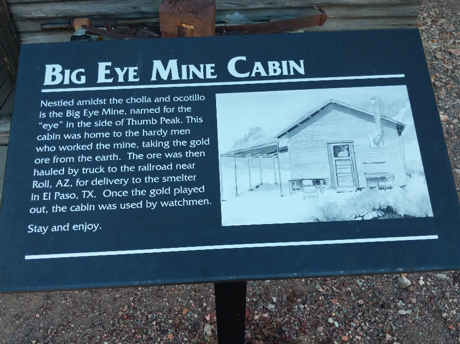 The plaque at the Big Eye Mine cabin.