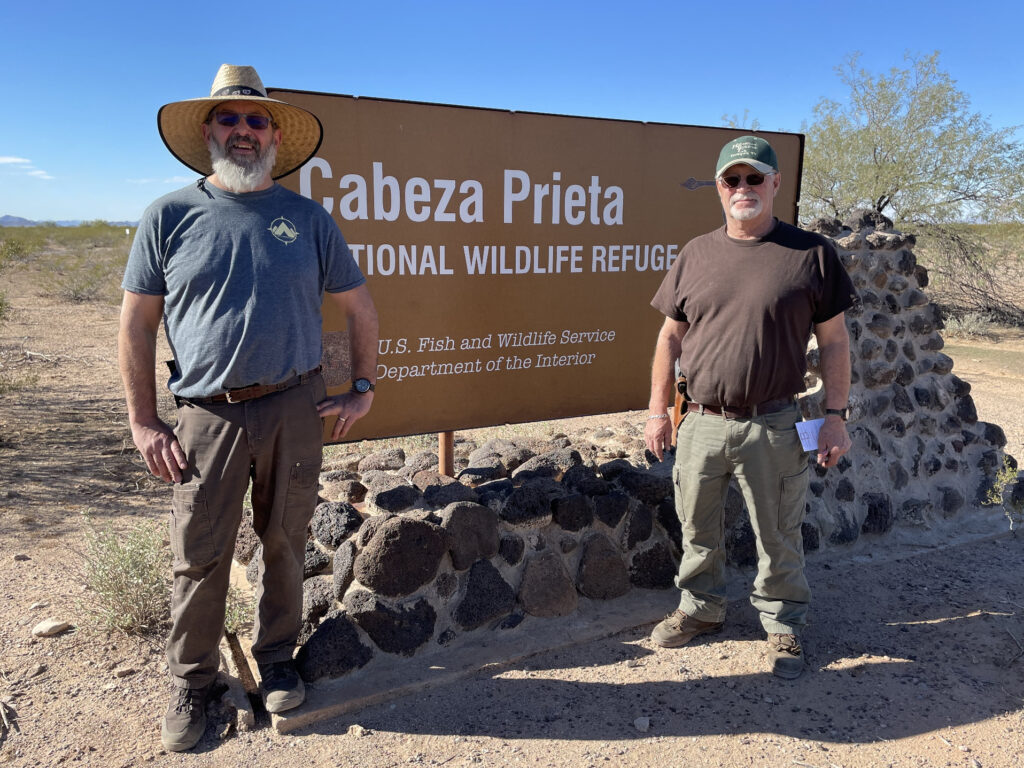Bob and Dennis at the entrance to the Cabeza Prieta National Wildlife Refuge