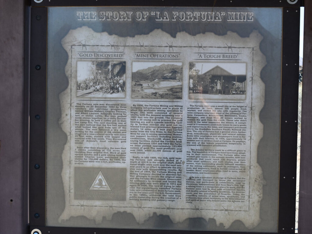 A plaque at the old La Fortuna mine.