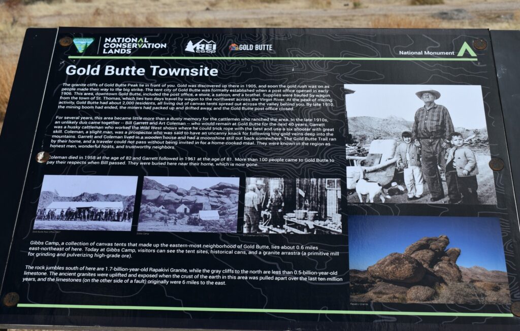 The placard at the old Gold Butte townsite.